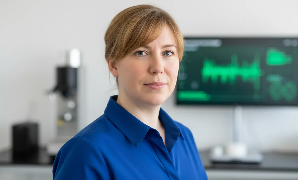 Portrait of Beatriz in a laboratory setting